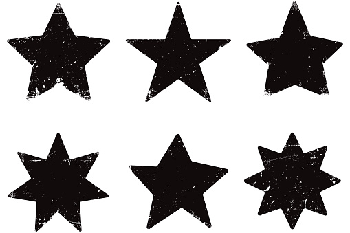 Six grunge vector stars isolated on white background