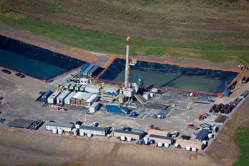 Aerial view of a gas well Marcellus Shale formation Northern West Virginia Photograph taken Nov 2013