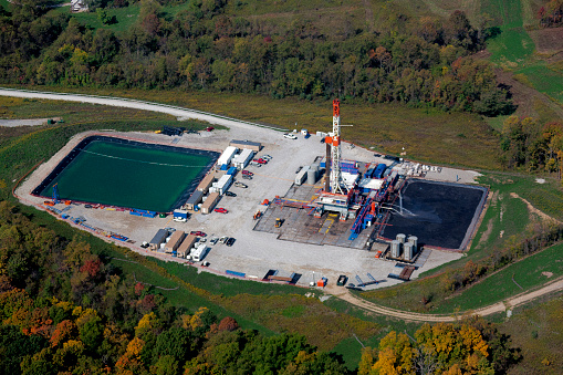 Aerial view of a gas well Marcellus Shale formation Northern West Virginia Photograph taken Nov 2013