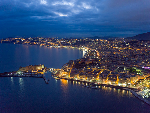 Night aerial view of Naples downtown