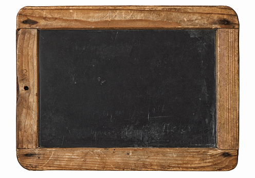 Vintage chalkboard with wooden frame isolated on white background