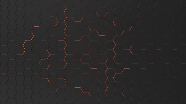 Futuristic background with hexagonal shapes and orange light