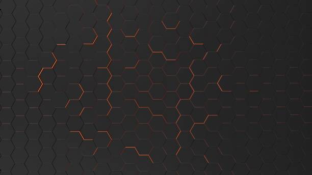 Futuristic background with hexagonal shapes and orange light Futuristic background with hexagonal shapes and orange light. 3d illustration alien grey stock pictures, royalty-free photos & images