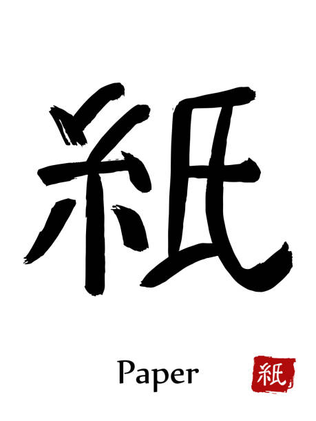 istock Hand drawn Hieroglyph translate Paper . Vector japanese black symbol on white background with text. Ink brush calligraphy with red stamp(in japanese-hanko). Chinese calligraphic letter icon 923069386