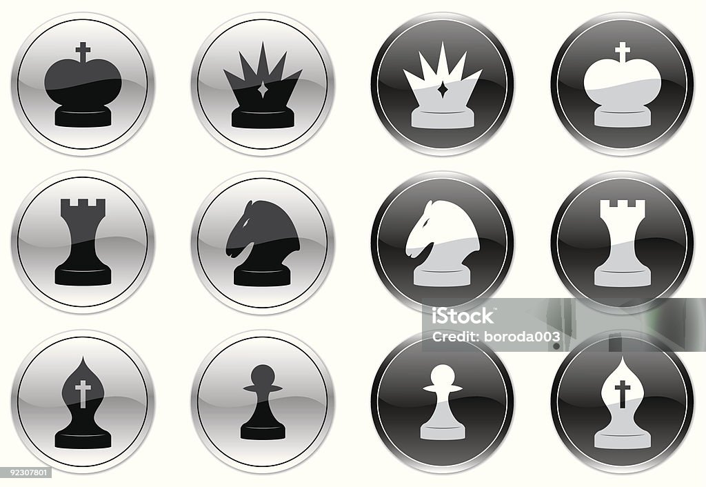 Conjunto de ícones de xadrez. Preto e Branco paleta de cores. - Royalty-free Bispo - Peça de Xadrez arte vetorial
