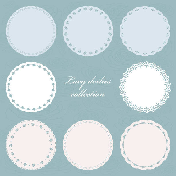 Cute lacy doilies set on floral background. Cute lacy doilies set on floral background. For scrapbook, birthday or baby shower design. doily stock illustrations