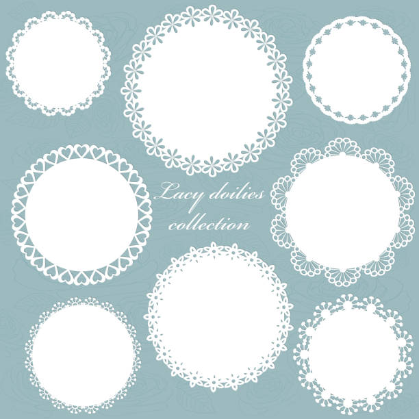 Cute lacy doilies set on floral background. Cute lacy doilies set on floral background. For scrapbook, birthday or baby shower design. lace doily crochet craft product stock illustrations