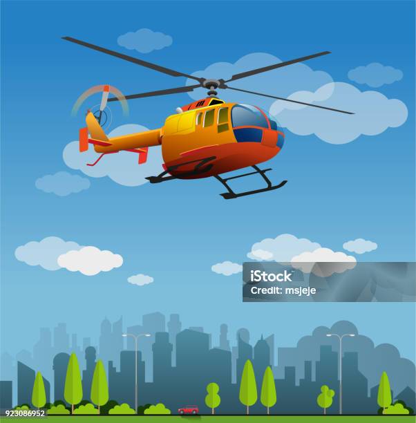 Rescue Helicopter Stock Illustration - Download Image Now - Helicopter, Flying, Landscape - Scenery