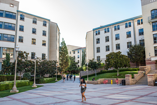 Los Angeles, CA: October 20, 2017: Exterior of the UCLA resident halls. For 2017-2018, the cost of room and board in the UCLA resident halls is $15,143