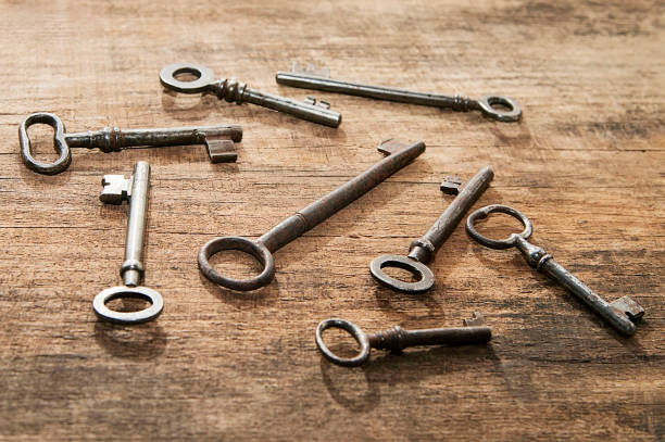 istock Antique metal keys on wooden background 923092396