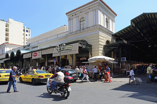 ATHENS, GREECE - MAY 05, 2015: Central Market The Dimotiki Agora Fish and Meat Market in Athens, Greece.
