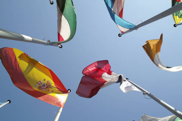 istock european flags in wind with blue sky 92309844