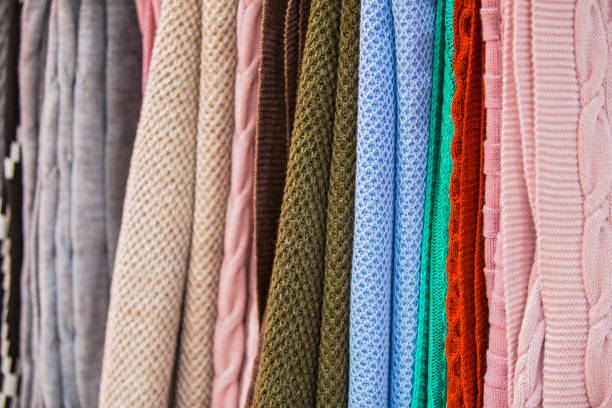 istock Knitted multi-colored plaids, blankets, knitted fabric textures in the store 923099126