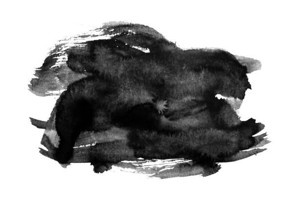 istock Black watercolor splashing on white background, hand paint on paper. 923107500