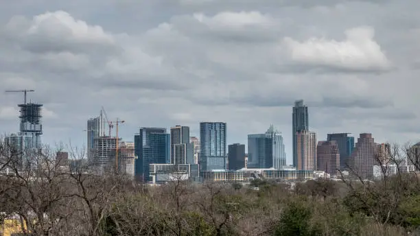 Construction on Downtown Austin Texas With Cloudy Skies
