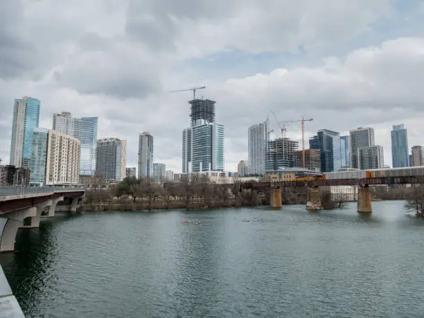 Skyscrappers Construction in Downtown Austin from TownLake