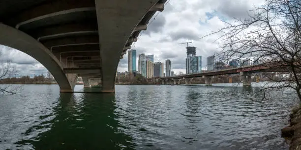Panoramic View of Downtown Austin from Under the Bridge