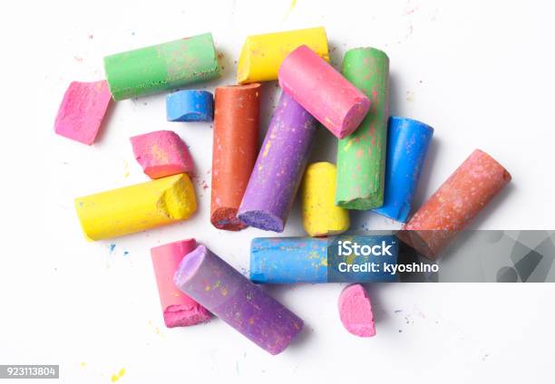 Broken Colorful Chalks On White Background Stock Photo - Download Image Now - Chalk - Art Equipment, Chalk Drawing, Cut Out