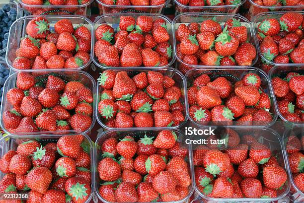 Strawberries In Boxes Stock Photo - Download Image Now - Box - Container, Market - Retail Space, Strawberry