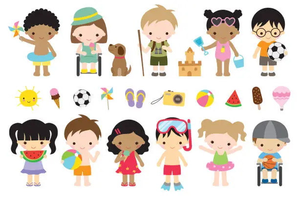 Vector illustration of Cute Summer Kids Activities