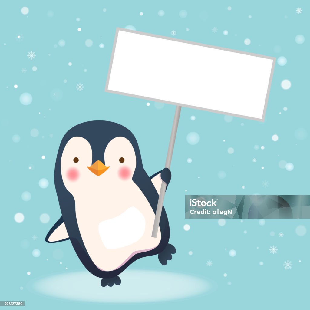 Penguin holding sign. Save Wildlife Protect World Concept Penguin stock vector