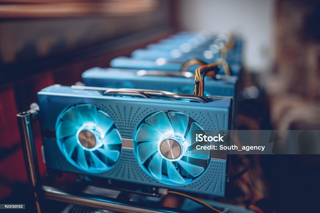 Mining rig Mining rig for cryptocurrency., no people. Cryptocurrency Mining Stock Photo