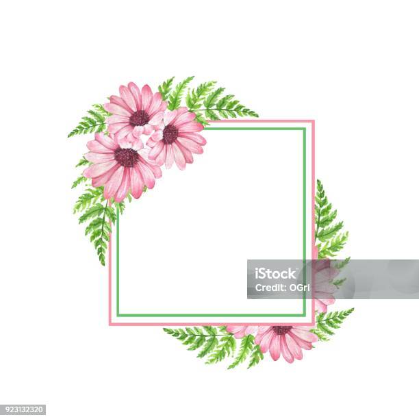 Watercolor Floral Frame Watercolor Background With Flowqers And Leaves Stock Illustration - Download Image Now