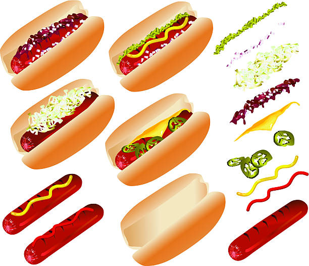 ilustraciones, imágenes clip art, dibujos animados e iconos de stock de perrito caliente - pickle relish