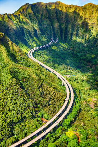 istock Aerial View of S Curve Freeway on Oahu 923139242