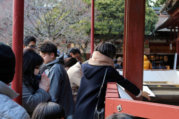 Pilgrims and tourists around Dazaifu Tenmangu, in Fukuoka stock photo
