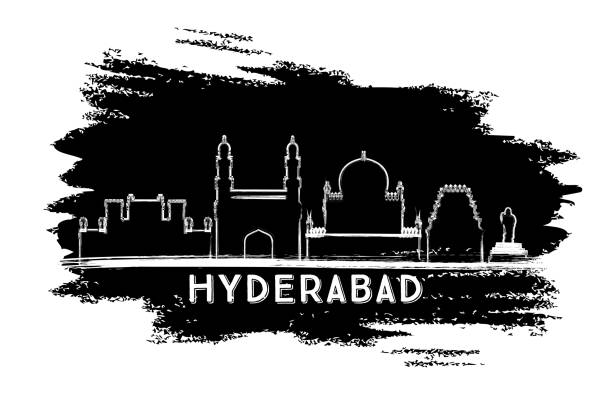 ilustrações, clipart, desenhos animados e ícones de silhueta de hyderabad índia city skyline. mão desenhada sketch. - hyderabad