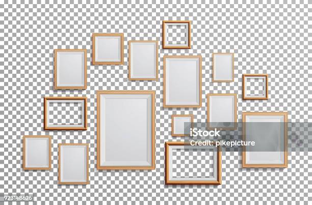 현실적인 사진 프레임 벡터입니다 광장 A3 A4 크기 빛 나무 빈 액자 앞에서 투명 한 배경을 설정 합니다 모의 대 한 디자인 서식 파일 액자에 대한 스톡 벡터 아트 및 기타 이미지