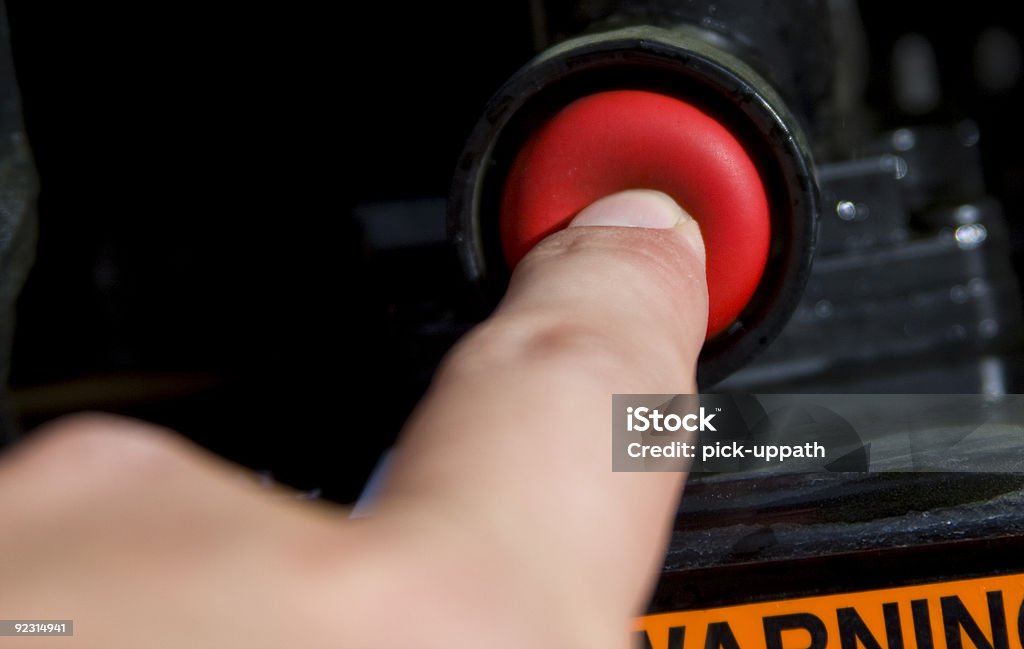 Pushing Red Button  Color Image Stock Photo