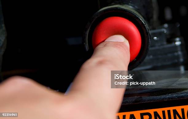 Pushing Red Button Stock Photo - Download Image Now - Color Image, Danger, Horizontal