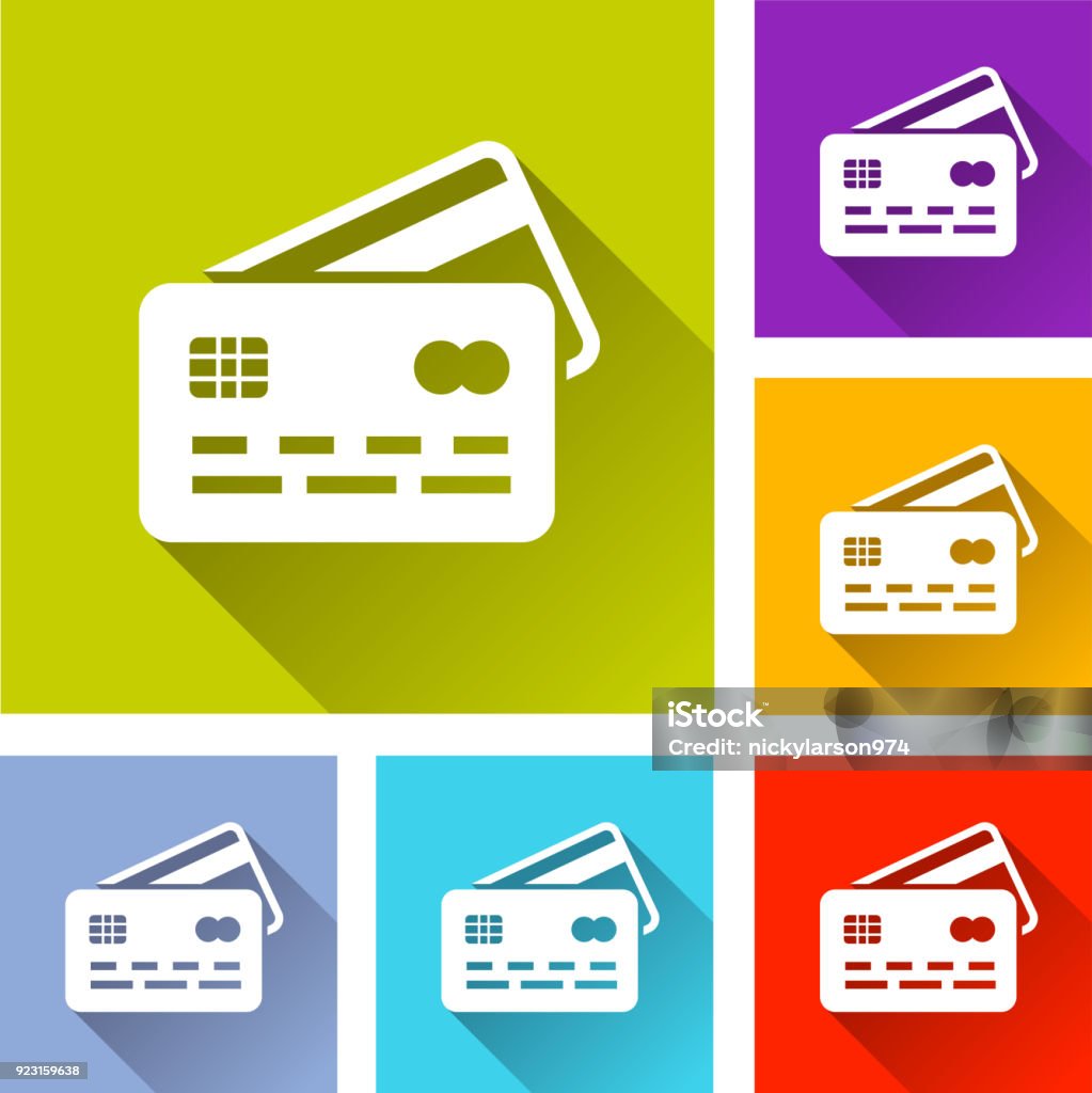 Kreditkarten-Icons mit Schatten - Lizenzfrei Bank Vektorgrafik