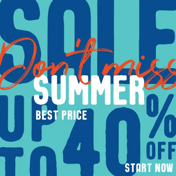 Vector illustration of Summer Sale V8 40 percent (don't miss) vector heading design fashion style  for banner or poster. Sale and Discounts Concept.