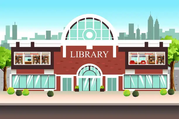 Vector illustration of Public Library Building Illustration