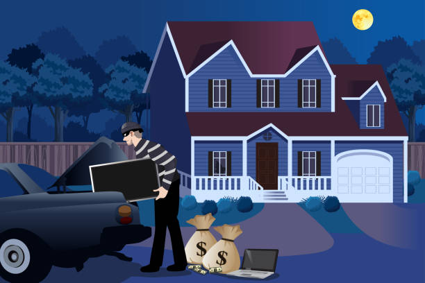 Burglar Stealing From a House Illustration A vector illustration of Burglar Stealing From a House cartoon burglar stock illustrations