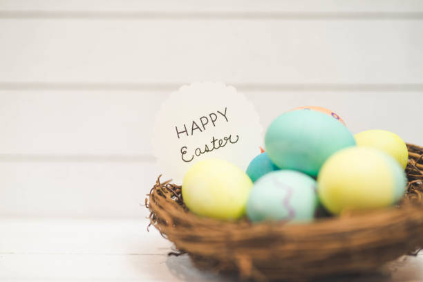 istock Handmade woven Easter basket of eggs 923167740