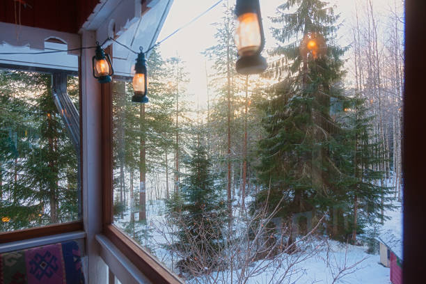 istock View from the veranda to the winter forest, lake 923169852