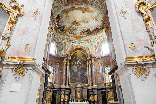 Inside Ettal Abbey (Kloster Ettal), a Benedictine monastery in the village of Ettal, Bavaria, Germany