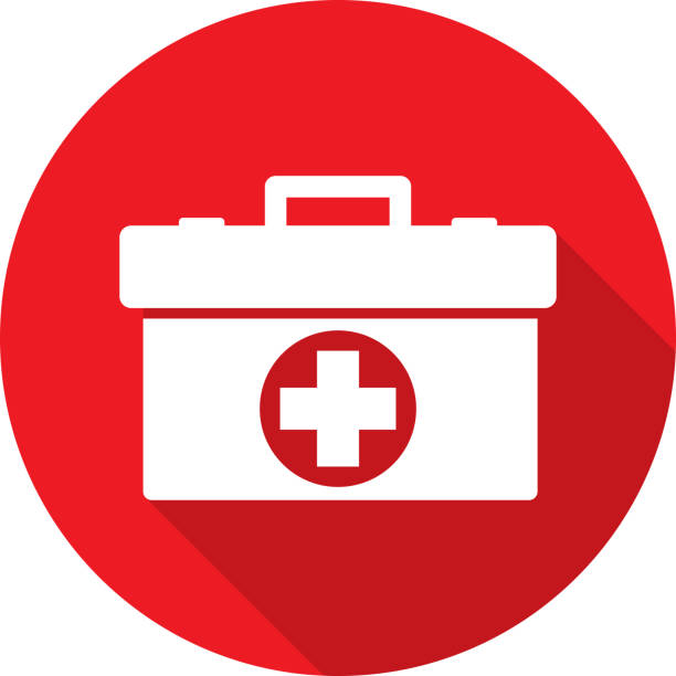 Med Kit Icon Silhouette Vector illustration of a red medical ket icon in flat style. first aid stock illustrations