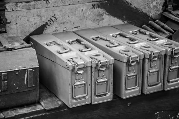 istock Black and white image of bullets and preparation for war 923170600