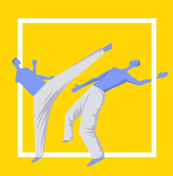 ilustrações de stock, clip art, desenhos animados e ícones de capoeira, the traditional brazilian martial art. two men fighting. vector illutration, template for sport poster. - capoeira brazilian culture dancing vector