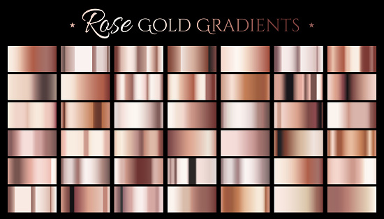 Rose gold color gradient, set of abstract metallic reflective texture for design uses in 3d illustration