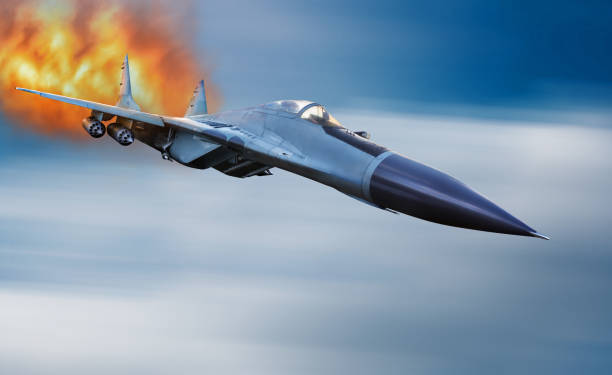 istock The downed burning military aircraft falls with a burning engine. 923176978