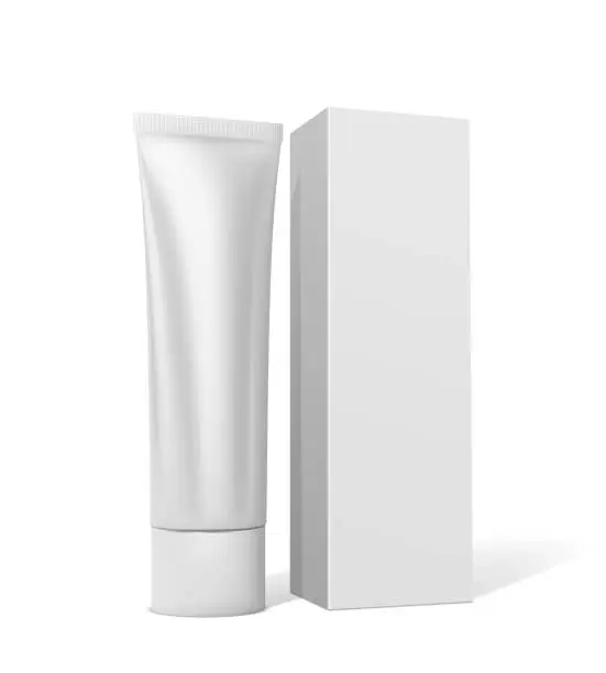 Vector illustration of Tube with cream or toothpaste with square white packaging on a white background