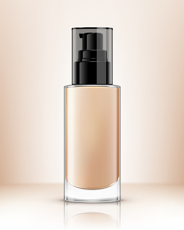 Realistic transparent bottle with pump for foundation cream. Vector illustration