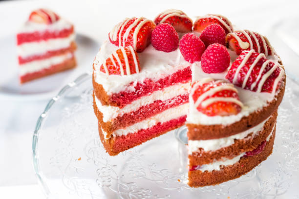 istock Red velvet cake with  strawberry and white chocolate 923177612