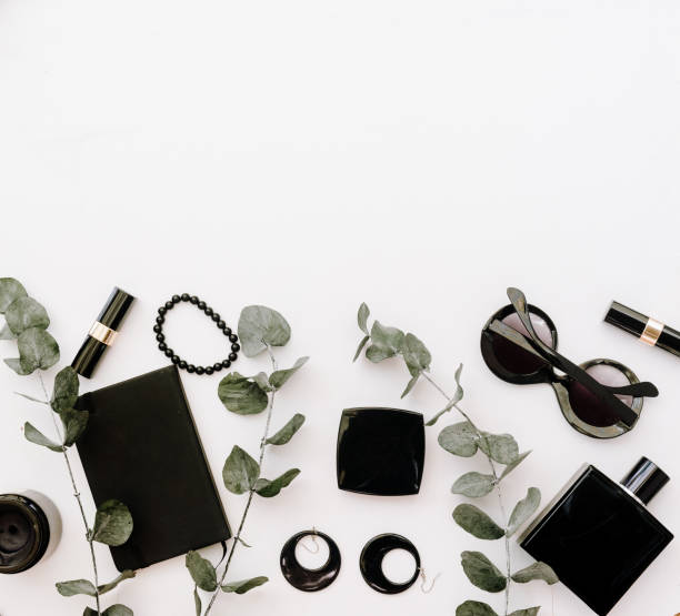 istock Flat Lay Black Female accessories. Beauty blog 923180408